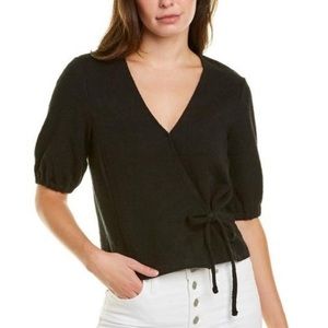 Madewell Texture & Thread Puff-Sleeve Wrap Top in Black